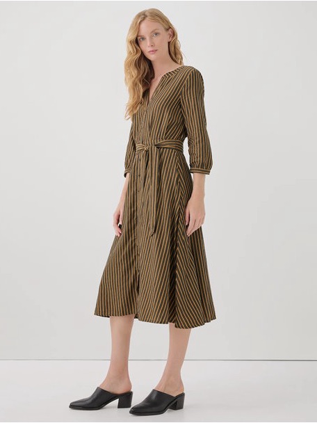 Pact The Sunset Lightweight Easy Shirt Dress Camel Bondi Striped Organic Cotton